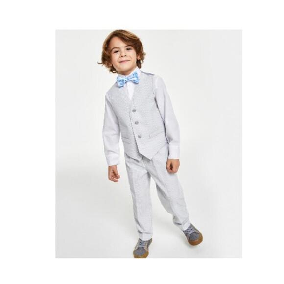 Nautica Little Boys 4-Pc. Tinted Windowpane Vest Set - pants, top shirt Gray - Picture 4 of 8